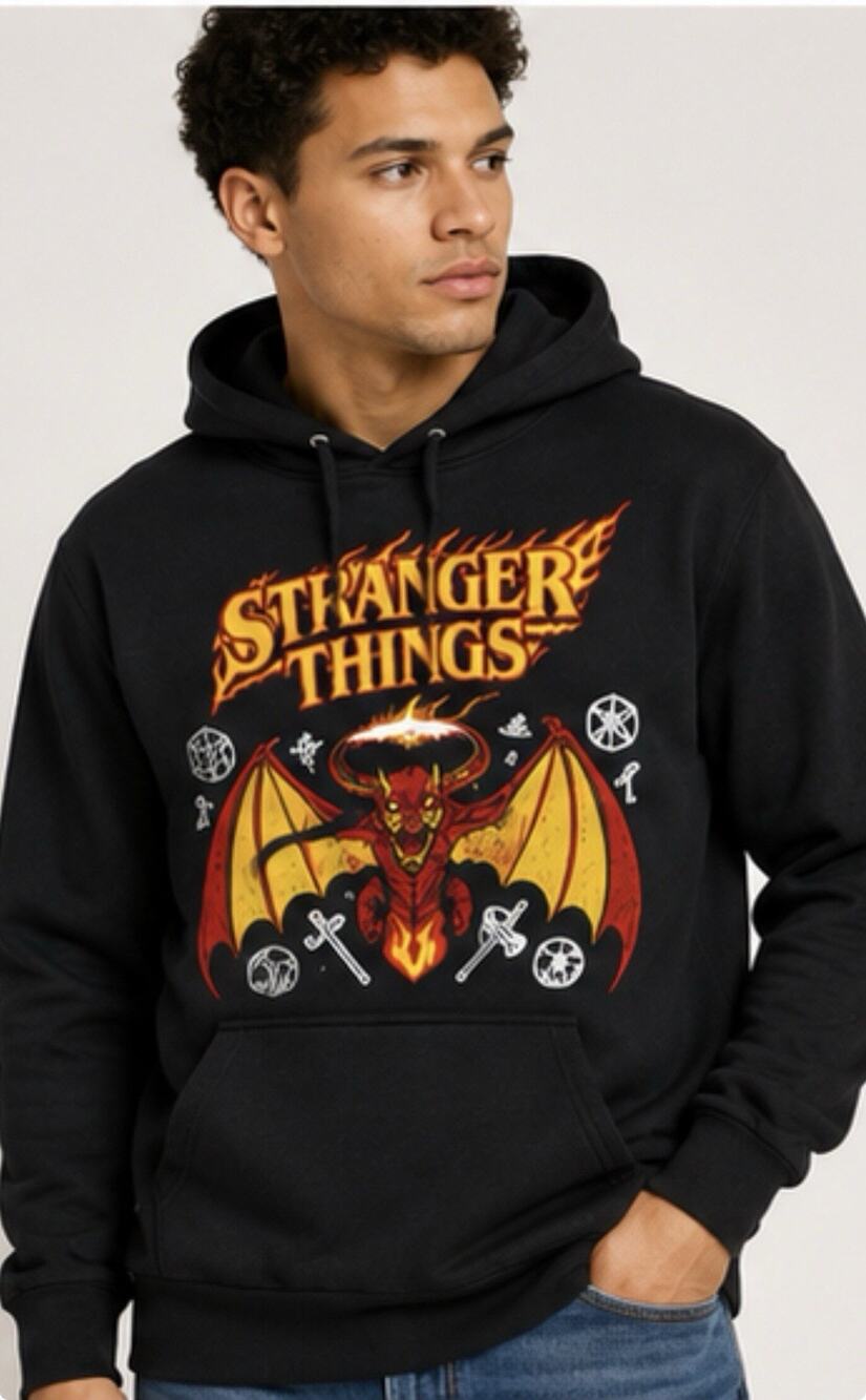 Stranger Things Dungeons Dragons Hoodie Medium Black D&D Graphic Netflix
